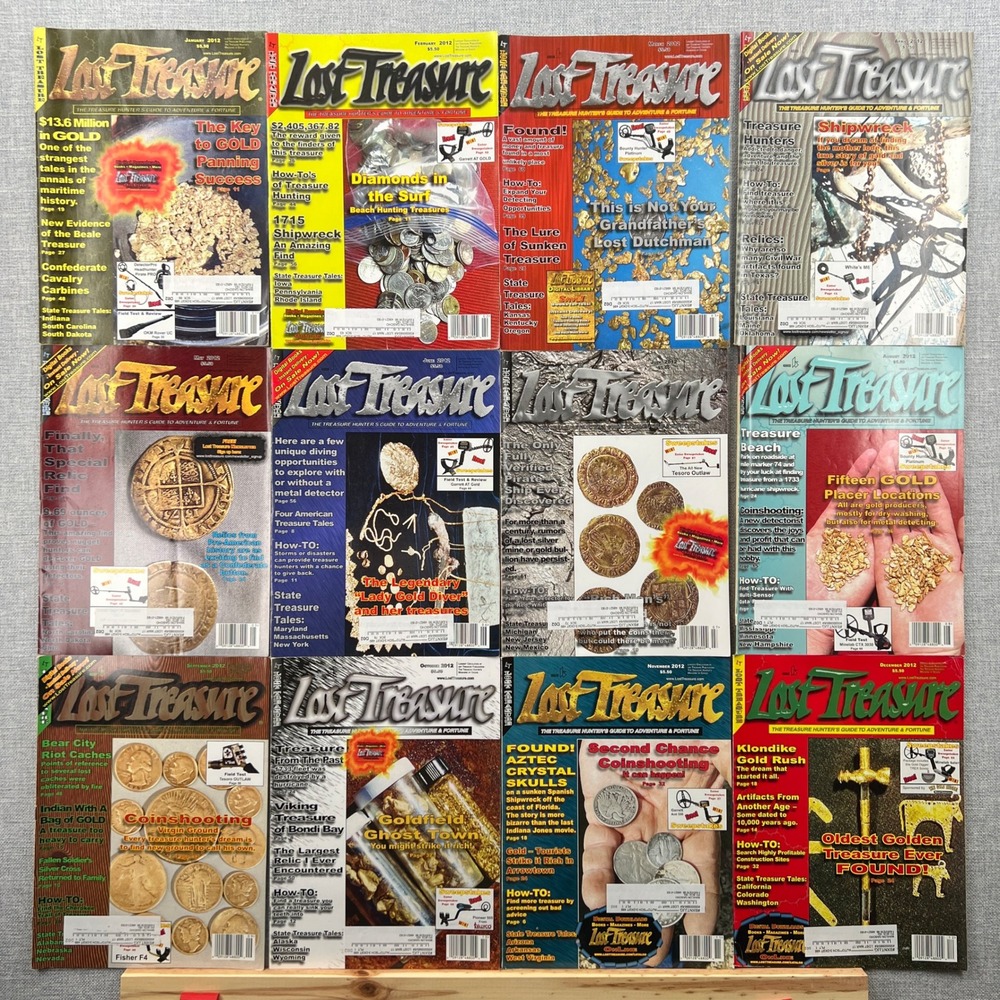 Lost Treasure Magazine Lot 2012 Full Year 12 Issues Gold Panning Metal Detecting